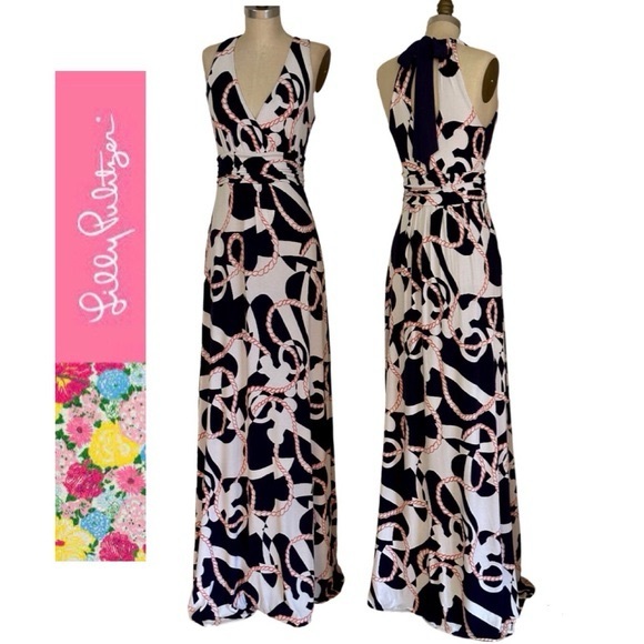 Lilly Pulitzer Amanda Maxi Halter Tie Back *HTF* Booze Cruise Print | Size: S - Picture 1 of 3